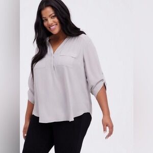 Torrid Gray Harper Georgette Pullover 3/4 Sleeve Blouse